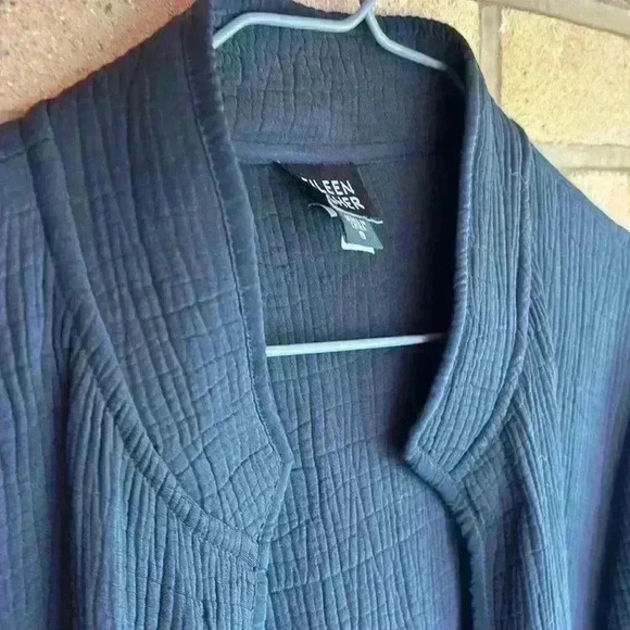 Eileen Fisher EUC textured Rayon Silk Blend high collar open front jacket - Picture 2 of 8